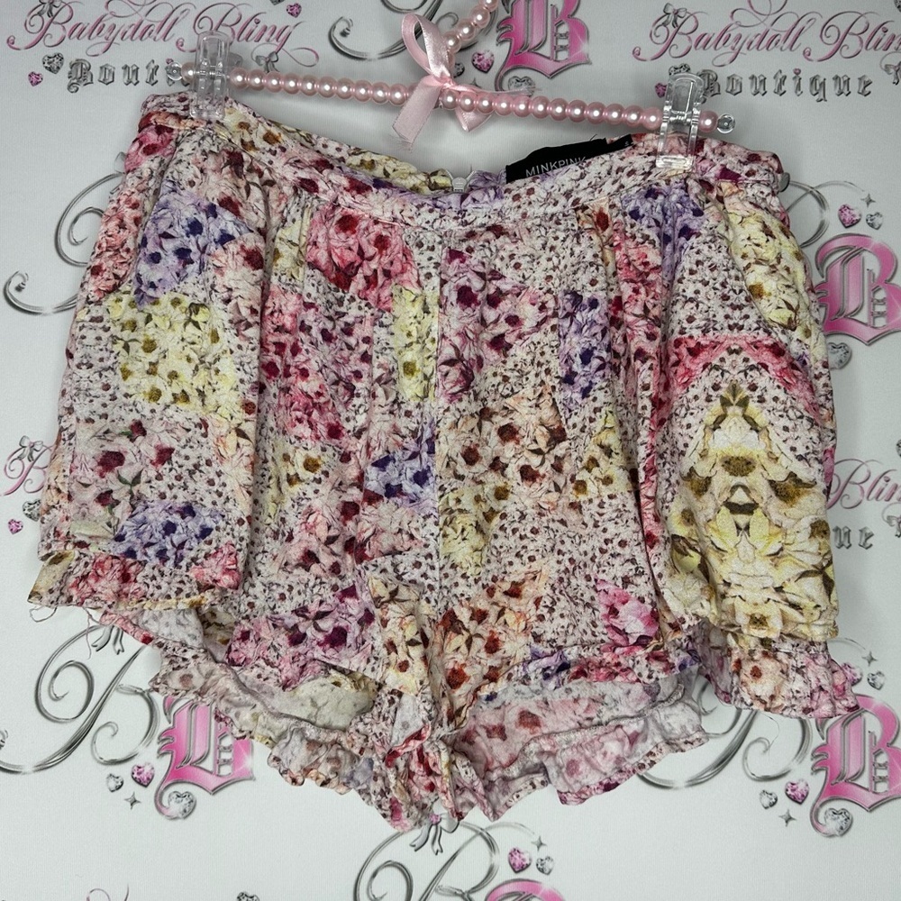 Minkpink shorts skirt skort floral flowers multi rainbow 🌈 color zipper back